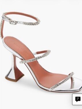 Amina Muaddi Silver Crystal-Embellished Sculpted Heel Sandal